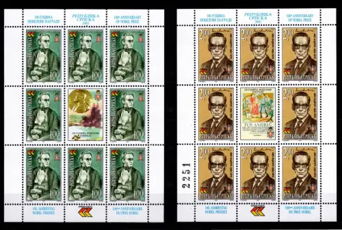 Serbische Republik 220 und 221 postfrisch Kleinbogensatz / Nobelpreis #OE548