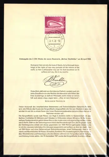 Berlin 154 auf Erstagsblatt, ETB 37 #ID740