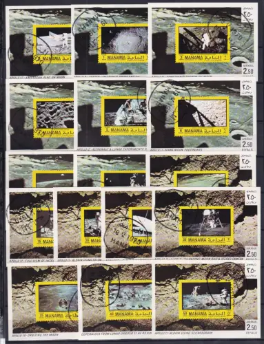 Manama 306-321 gestempelt als Einzelblöcke, Raumfahrt #OS114