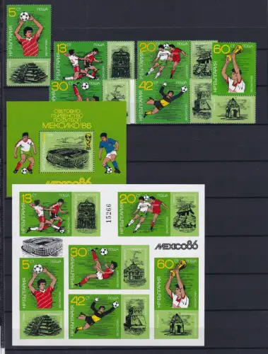 Bulgarien Block 166 + 3473-3479 + KB B postfrisch Fussball WM 1986 #OS069