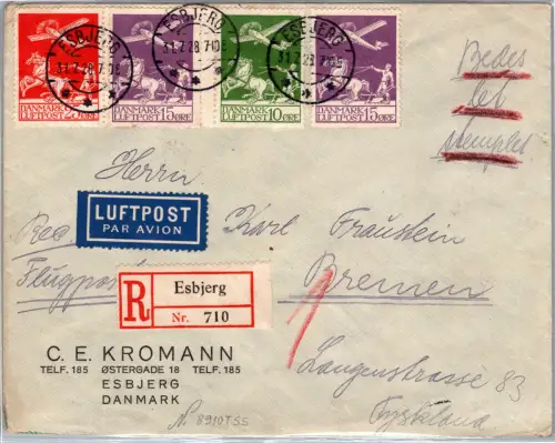 Dänemark 143-147 auf Brief Satzbrief Einschreiben Luftpost #DDU22