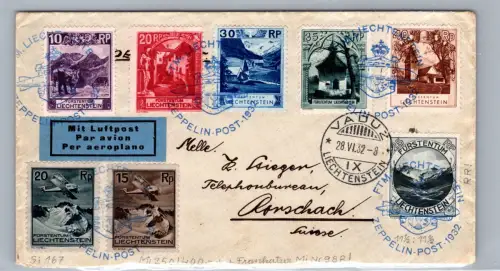 Zeppelinpost 250 I A auf Brief Schweizfahrt, Zuleitung Liechtenstein #DDJ69