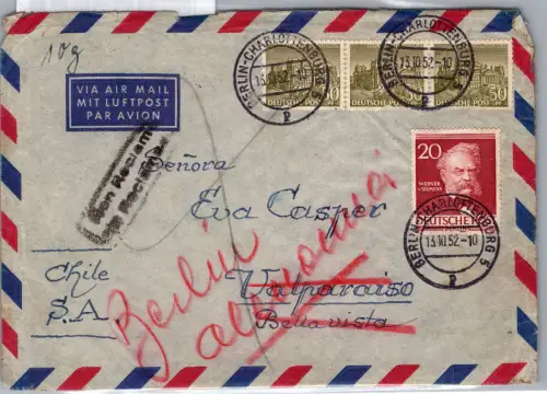 Berlin 53 u.a. auf Brief als Mischfrankatur 3er Streifen, portogerecht #DDJ64