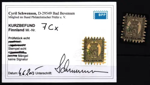Finnland 7 Cx gestempelt Kurzbefund Schwenson BPP #KT283