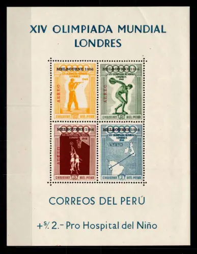 Peru Block 2 postfrisch Motiv Olympia 1956 #DCY87