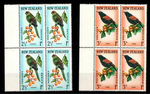 Neuseeland 422-423 postfrisch als 4er Block, Motiv Vögel #DCY32