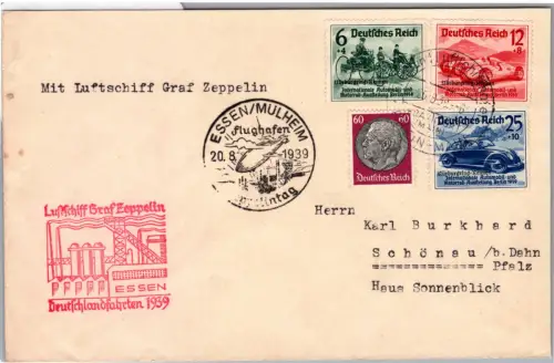 Deutsches Reich 695-697 u.a. auf Brief Zeppelin LZ 130 Landungsfahrt 1939 #DDW23