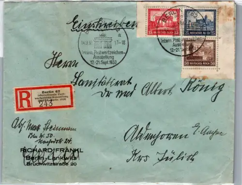 Deutsches Reich 447-449 aus Block 1 auf Brief Einschreiben IPOSTA #DDW25