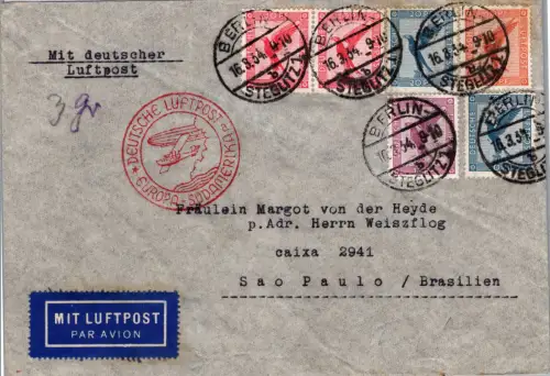 Deutsches Reich 379-381 auf Brief Luftpost Ausland #DDW16