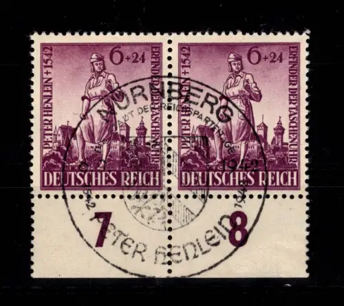 Deutsches Reich 819 im Paar UR gestempelt gefaltet #DDY35