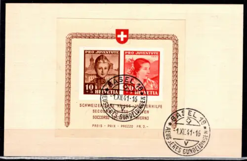 Schweiz Block 6 gestempelt auf Karte #OV268