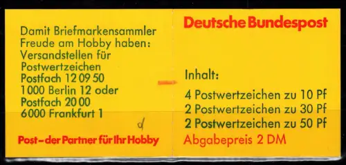 BRD MH 22d mZ postfrisch Markenheftchen #DEE98