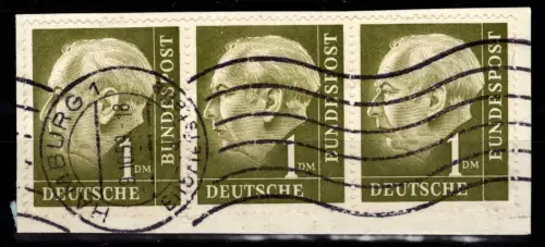 BRD 194 Dreierstreifen gestempelt auf Briefstück #DEF48