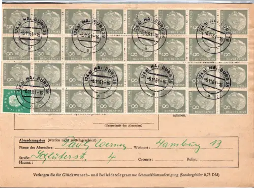 BRD Bund 182 Telegramm, 16er Block, 14er Block #DER62