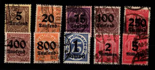 Deutsches Reich Dienstmarken 89-98 gestempelt geprüft Infla Berlin #DES35