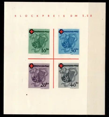 Franz. Zone Rheinland-Pfalz Block 1 II/IV ohne Gummi #OM096