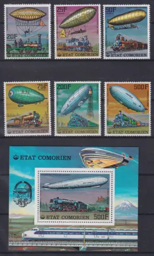 Komoren Block 83 A + 339-344 A postfrisch Luftschiffe + Eisenbahn #OM107