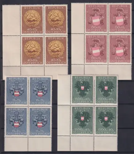 Österreich 937-940 postfrisch als 4er Blöcke Unterrand, z. Teil gefaltet #OM104