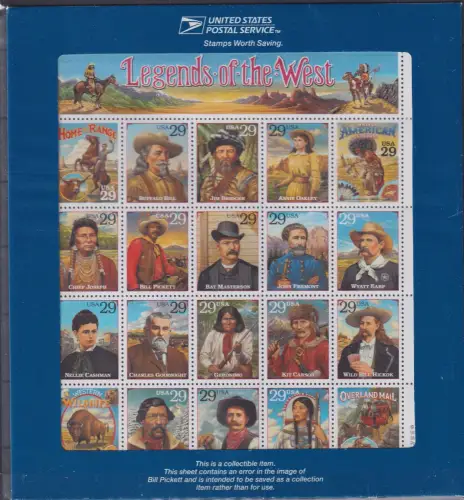 USA 2606-2511 + I + 2513-225 postfrisch als Zd-Bogen, Western Legenden #OM115