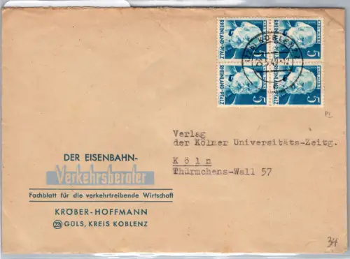 Französische Zone Rheinland Pfalz 34 auf Brief als MeF, portogerecht #DBO81