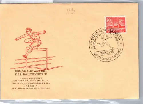 Berlin 113 als Ersttagsbrief Sonderstempel Olympia Stadion #DBP48
