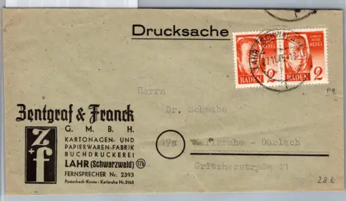 Französische Zone Baden 28 auf Brief Drucksache #DBO85