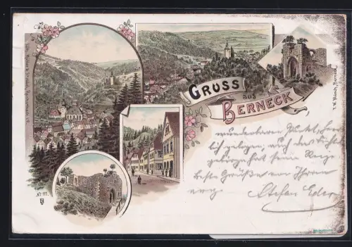 Ak Litho Berneck Schwarzwald gelaufen 2.8.1898 #DBQ28