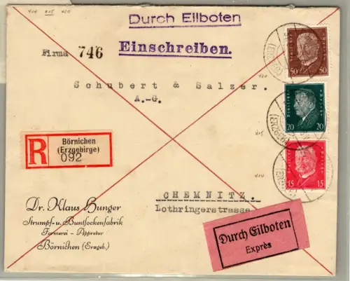 Deutsches Reich 414, 415, 420 auf Brief Einschreiben Eilbote #DCG57