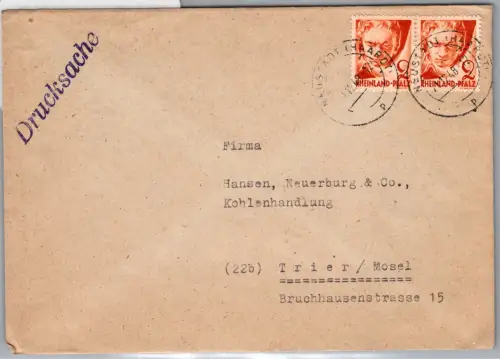 Französische Zone Rheinland Pfalz 32 auf Brief als MeF, portogerecht #DCH50