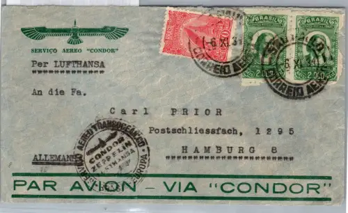 Zeppelinpost Brasilianische Post auf Brief LZ 127 - 1934 #DCH23
