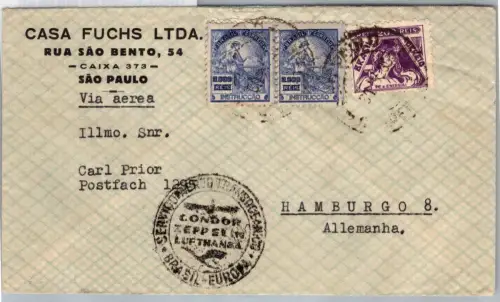 Zeppelinpost Brasilianische Post auf Brief LZ 127 #DCH22