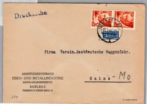 Französische Zone Rheinland Pfalz 32 auf Brief als MeF, Drucksache #DCG81