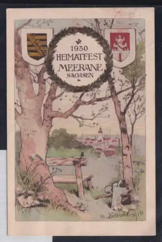 Künstler Ak Heimatfest 1930 Meerane gelaufen 6.7.1930 Lithographie #DBQ79