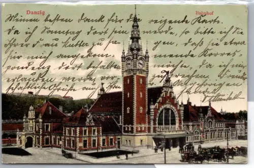 Ak Danzig Bahnhof gelaufen 29.8.1904 #DET52