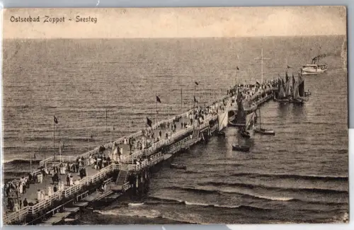 Ak Danzig Zoppot Seesteg gelaufen 30.7.1924 #DET56
