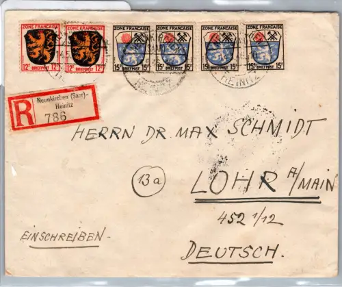 Französische Zone Allgemeine Ausgabe 6, 7 auf Brief Einschreiben #DET90