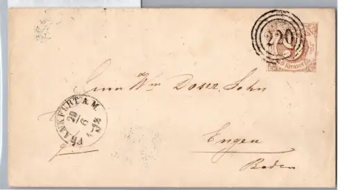 Thurn & Taxis 34 auf Brief als Einzelfrankatur typischer Taxisschnitt #DEN04