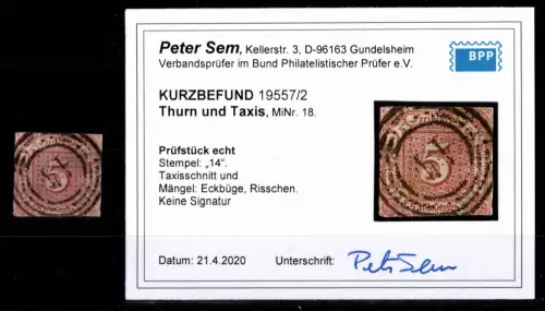 Thurn & Taxis 18 gestempelt Kurzbefund Sem BPP #DEN25