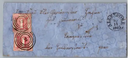 Thurn & Taxis 38 auf Brief als Mehrfachfrankatur typischer Taxisschnitt #DEN07