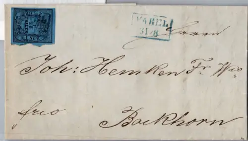 Oldenburg 2 auf Brief als Einzelfrankatur von Varel nach Backhorn #DEM81