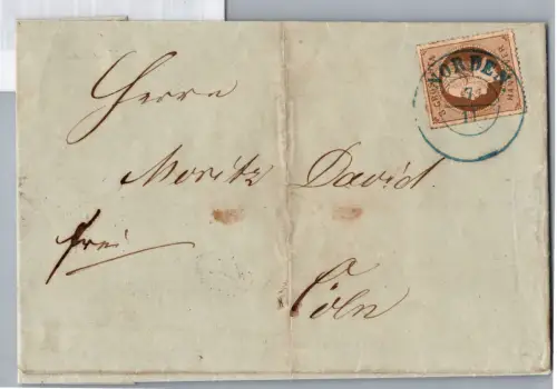 Hannover 25 auf Brief als Einzelfrankatur von Norden nach Köln #DEM86