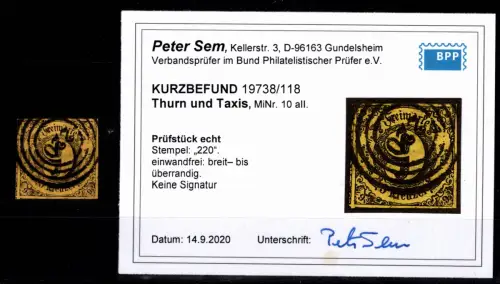 Thurn & Taxis 10 a II gestempelt Kurzbefund Sem BPP #DEN19