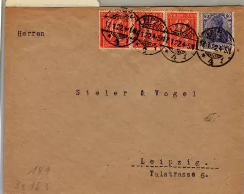 Deutsches Reich 149 a, 163 auf Brief als Mischfrankatur gepr Infla Berlin #DEU59