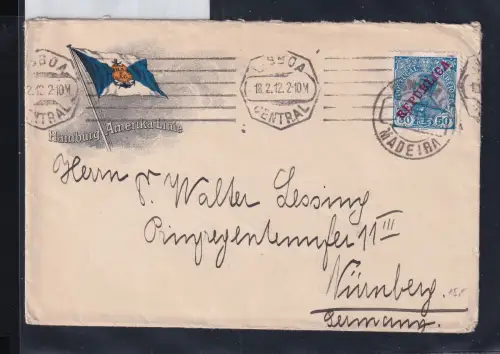 Portugal 174 auf Brief auf Umschlag Hamburg Amerika Linie #DFU39