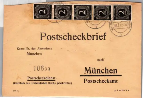 Alliierte Besetzung 912 auf Brief auf Postscheckbrief portogerecht MeF #DFU22