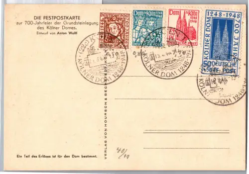 Alliierte Besetzung 69-72 auf Ausstellungskarte Sonderstempel Kölner Dom #DFV53