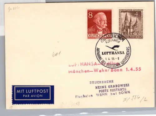 Berlin, BRD 94, 106 auf Postkarte Sonderstempel lufthansa #DFU11