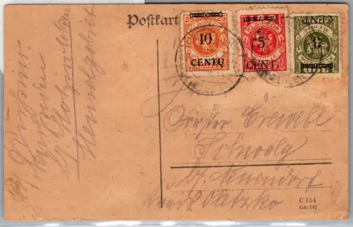 Memel 169, 179, 180 auf Postkarte als Mischfrankatur portogerecht #DFX08