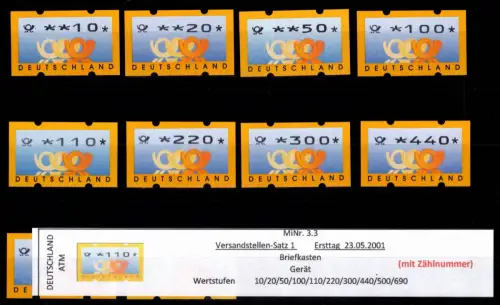 BRD Bund Automatenmarken 3.3 VS 1 postfrisch mit Nummer #DGG49