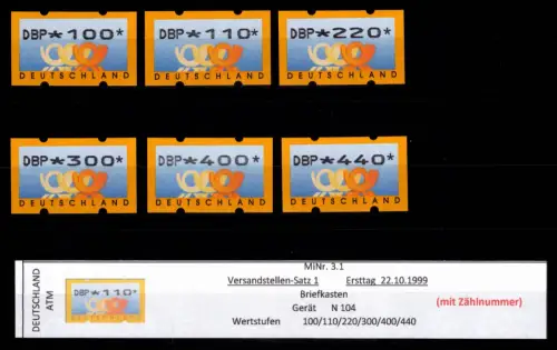 BRD Bund Automatenmarken 3.1 VS 1 postfrisch mit Nummer #DGG93
